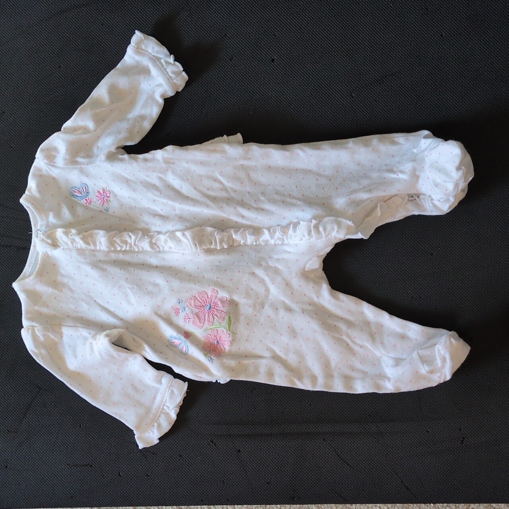 Little Me White and Pink Floral Footie With Matching Hat, 6M